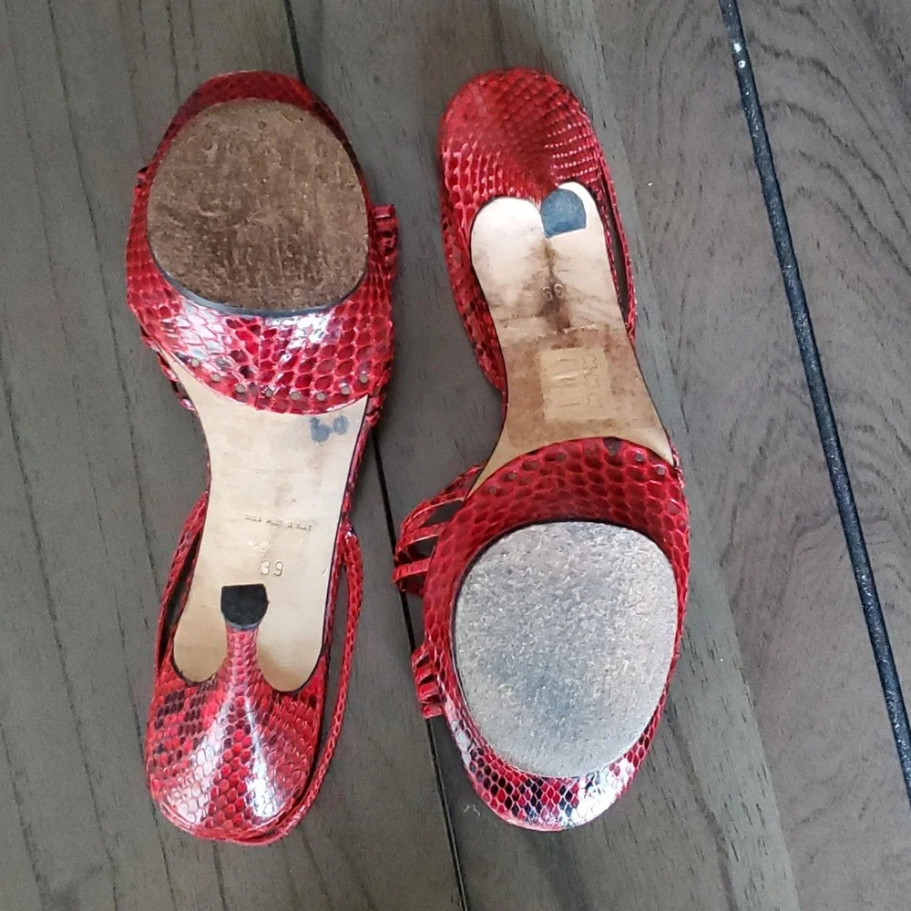 René Caovilla Snakeskin Slingback Heel Sandals, Red, 39EU (9US) - Picture 7 of 15